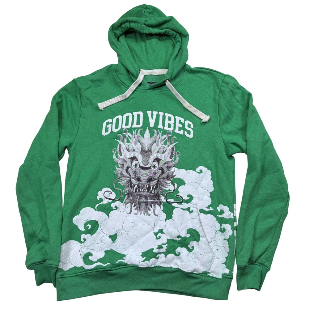 Blind Rooster Mens Green Dragon Graphic Hoodie Good Vibes Athletic Dept Medium